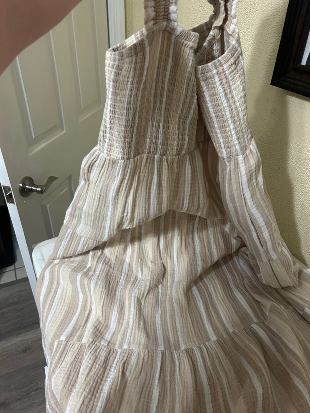 Light Beige and White Striped Maxi Dress - Sleeveless Tiered Summer Dress - Picture 5 of 7